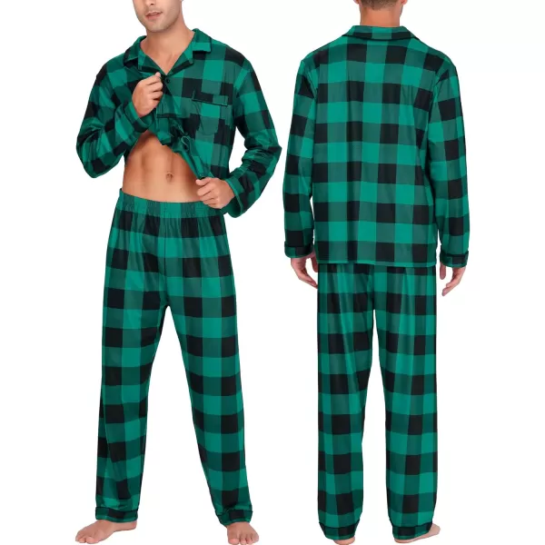 imageSWOMOG Matching Couple Christmas Pajamas Set Long Sleeve Festival Party Pj Set ButtonDown SleepwearBig Green Plaid