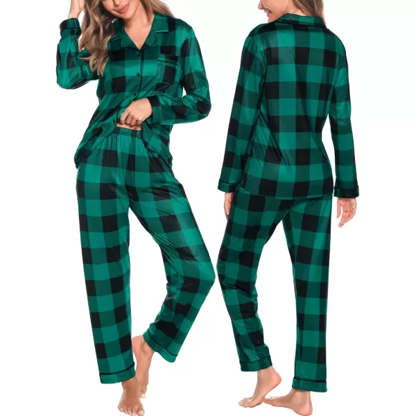 imageSWOMOG Matching Couple Christmas Pajamas Set Long Sleeve Festival Party Pj Set ButtonDown SleepwearBig Green Plaid