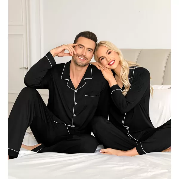 imageSWOMOG Matching Couple Christmas Pajamas Set Long Sleeve Festival Party Pj Set ButtonDown SleepwearBlack