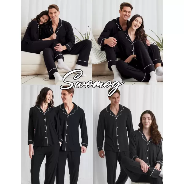 imageSWOMOG Matching Couple Christmas Pajamas Set Long Sleeve Festival Party Pj Set ButtonDown SleepwearBlack