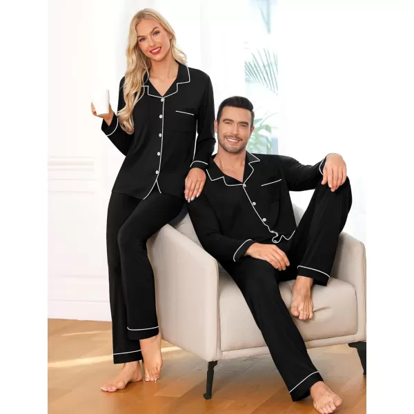 imageSWOMOG Matching Couple Christmas Pajamas Set Long Sleeve Festival Party Pj Set ButtonDown SleepwearBlack