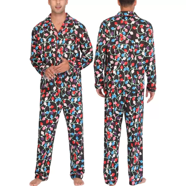 imageSWOMOG Matching Couple Christmas Pajamas Set Long Sleeve Festival Party Pj Set ButtonDown SleepwearChristmas Light