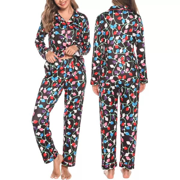 imageSWOMOG Matching Couple Christmas Pajamas Set Long Sleeve Festival Party Pj Set ButtonDown SleepwearChristmas Light