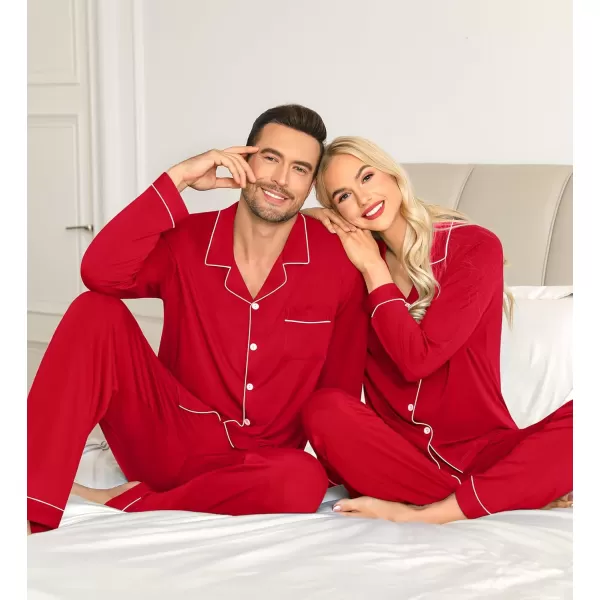 imageSWOMOG Matching Couple Christmas Pajamas Set Long Sleeve Festival Party Pj Set ButtonDown SleepwearRed