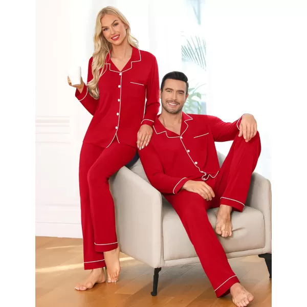 imageSWOMOG Matching Couple Christmas Pajamas Set Long Sleeve Festival Party Pj Set ButtonDown SleepwearRed