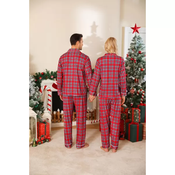 imageSWOMOG Matching Couple Christmas Pajamas Set Long Sleeve Festival Party Pj Set ButtonDown SleepwearRed Stewart Plaid