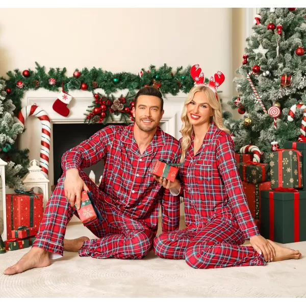 imageSWOMOG Matching Couple Christmas Pajamas Set Long Sleeve Festival Party Pj Set ButtonDown SleepwearRed Stewart Plaid