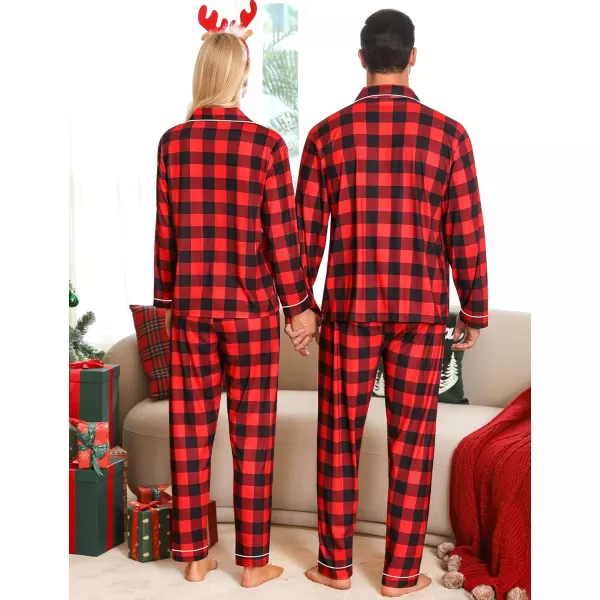 imageSWOMOG Matching Couple Christmas Pajamas Set Long Sleeve Festival Party Pj Set ButtonDown SleepwearRed With Black Plaid