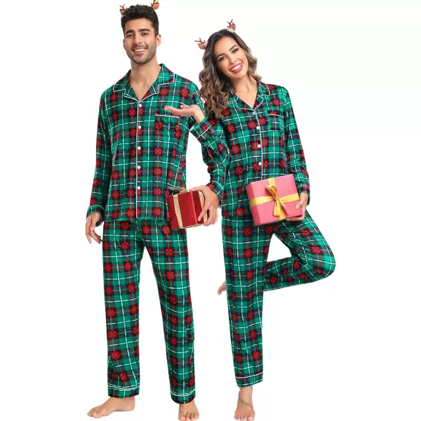 imageSWOMOG Matching Couple Christmas Pajamas Set Long Sleeve Festival Party Pj Set ButtonDown SleepwearRed With Green Grid