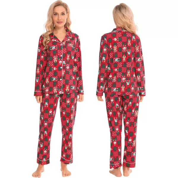 imageSWOMOG Matching Couple Christmas Pajamas Set Long Sleeve Festival Party Pj Set ButtonDown SleepwearRed With Snowman Deer