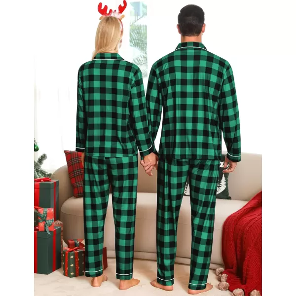 imageSWOMOG Matching Couple Christmas Pajamas Set Long Sleeve Festival Party Pj Set ButtonDown SleepwearSmall Green Grid