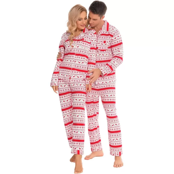 imageSWOMOG Matching Couple Christmas Pajamas Set Long Sleeve Festival Party Pj Set ButtonDown SleepwearWhite With Flower Deer