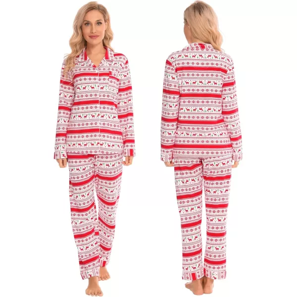 imageSWOMOG Matching Couple Christmas Pajamas Set Long Sleeve Festival Party Pj Set ButtonDown SleepwearWhite With Flower Deer