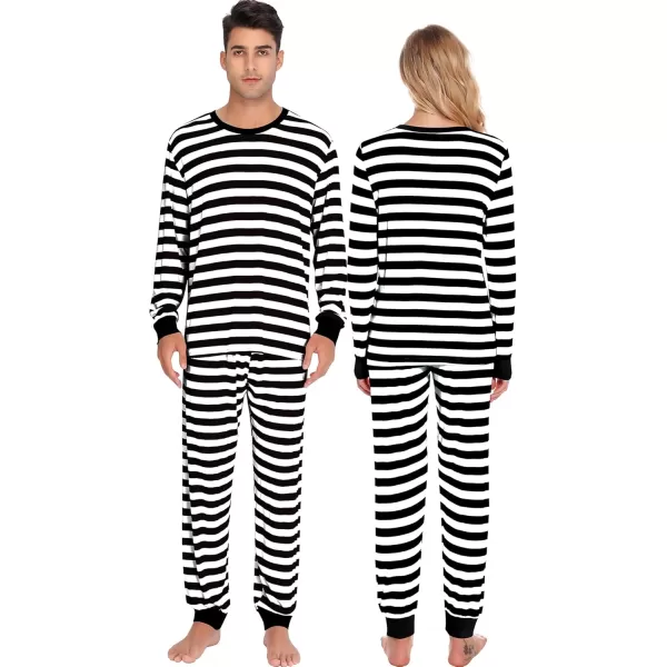 imageSWOMOG Matching Family Onesise Pajamas Christmas Long Sleeve PJs Set Holiday Button Stripe Nightwear Xmas MenampampWomen SleepwearBlack Thick Stripe2pcs Pajama Set