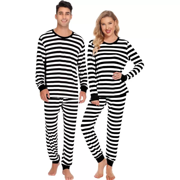 imageSWOMOG Matching Family Onesise Pajamas Christmas Long Sleeve PJs Set Holiday Button Stripe Nightwear Xmas MenampampWomen SleepwearBlack Thick Stripe2pcs Pajama Set