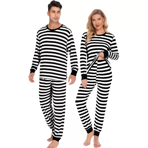 imageSWOMOG Matching Family Onesise Pajamas Christmas Long Sleeve PJs Set Holiday Button Stripe Nightwear Xmas MenampampWomen SleepwearBlack Thick Stripe2pcs Pajama Set