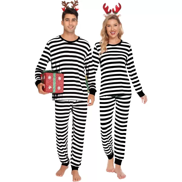 imageSWOMOG Matching Family Onesise Pajamas Christmas Long Sleeve PJs Set Holiday Button Stripe Nightwear Xmas MenampampWomen SleepwearBlack Thick Stripe2pcs Pajama Set