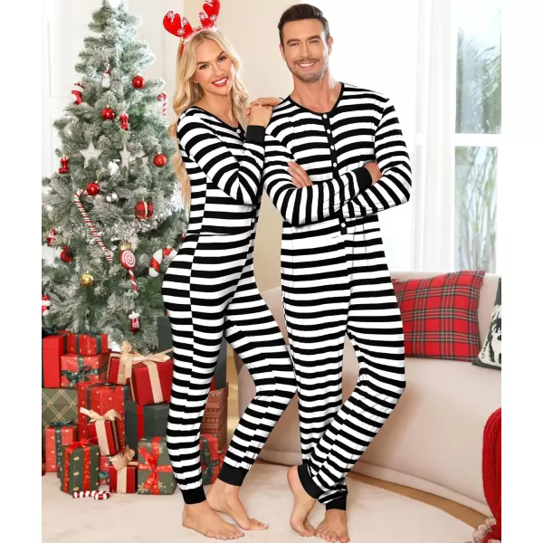 imageSWOMOG Matching Family Onesise Pajamas Christmas Long Sleeve PJs Set Holiday Button Stripe Nightwear Xmas MenampampWomen SleepwearBlack Thick Stripeonesie