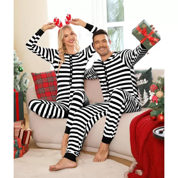 imageSWOMOG Matching Family Onesise Pajamas Christmas Long Sleeve PJs Set Holiday Button Stripe Nightwear Xmas MenampampWomen SleepwearBlack Thick Stripeonesie