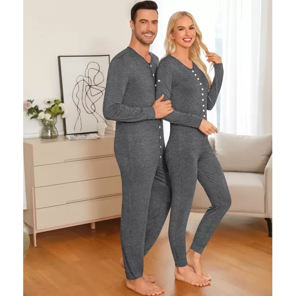 imageSWOMOG Matching Family Onesise Pajamas Christmas Long Sleeve PJs Set Holiday Button Stripe Nightwear Xmas MenampampWomen SleepwearDeep Grey