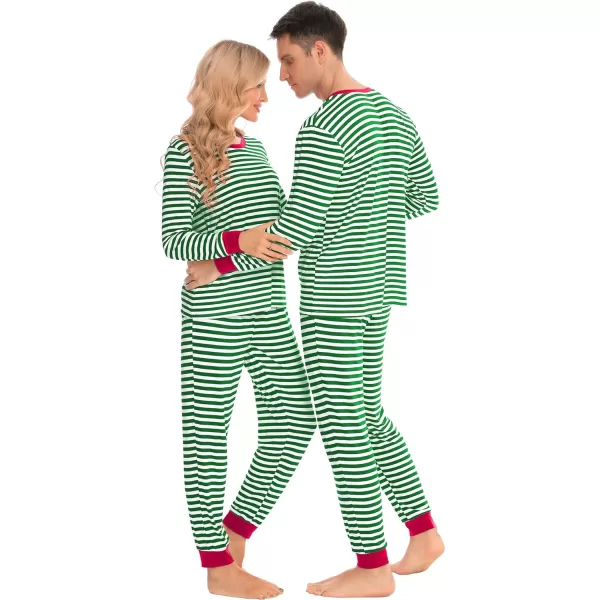 imageSWOMOG Matching Family Onesise Pajamas Christmas Long Sleeve PJs Set Holiday Button Stripe Nightwear Xmas MenampampWomen SleepwearGreen Stripe2pcs Pajama Set