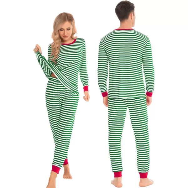 imageSWOMOG Matching Family Onesise Pajamas Christmas Long Sleeve PJs Set Holiday Button Stripe Nightwear Xmas MenampampWomen SleepwearGreen Stripe2pcs Pajama Set