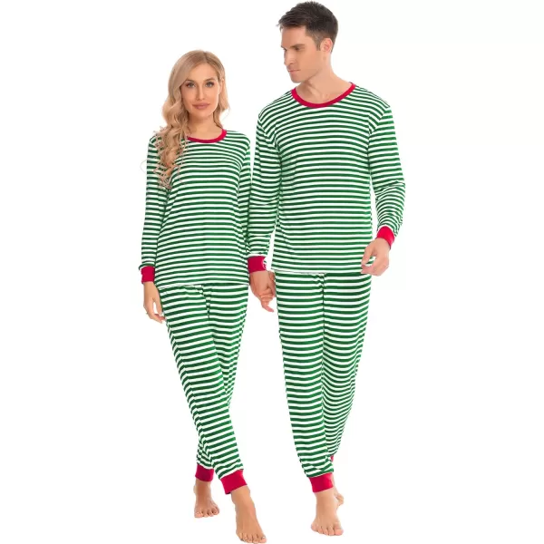 imageSWOMOG Matching Family Onesise Pajamas Christmas Long Sleeve PJs Set Holiday Button Stripe Nightwear Xmas MenampampWomen SleepwearGreen Stripe2pcs Pajama Set