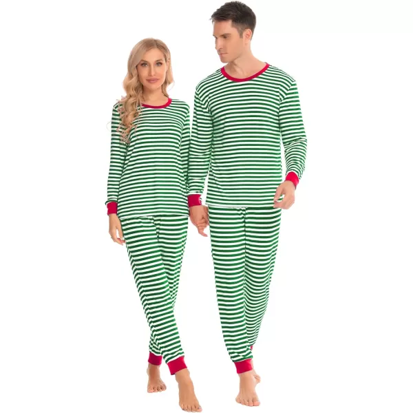 imageSWOMOG Matching Family Onesise Pajamas Christmas Long Sleeve PJs Set Holiday Button Stripe Nightwear Xmas MenampampWomen SleepwearGreen Stripe2pcs Pajama Set