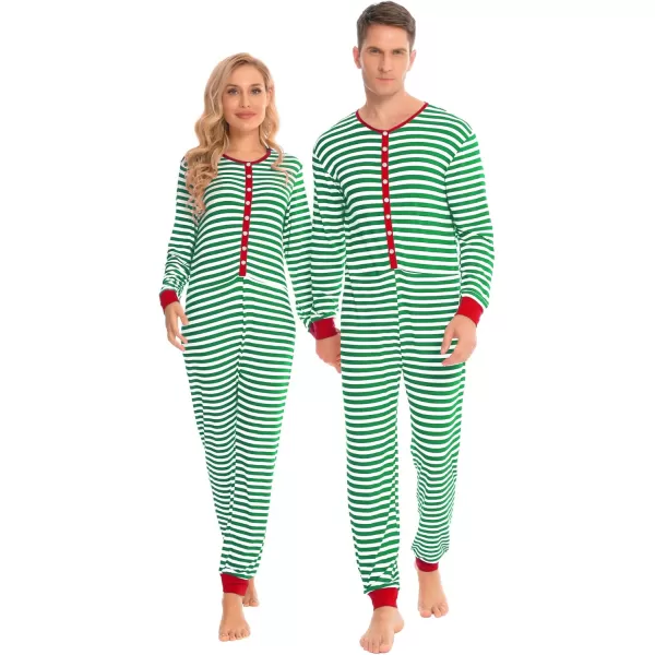 imageSWOMOG Matching Family Onesise Pajamas Christmas Long Sleeve PJs Set Holiday Button Stripe Nightwear Xmas MenampampWomen SleepwearGreen Stripeonesie