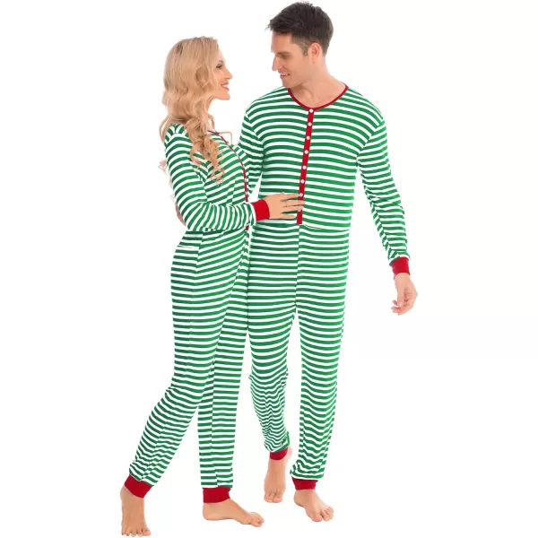 imageSWOMOG Matching Family Onesise Pajamas Christmas Long Sleeve PJs Set Holiday Button Stripe Nightwear Xmas MenampampWomen SleepwearGreen Stripeonesie