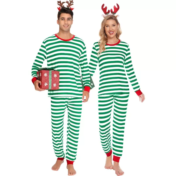 imageSWOMOG Matching Family Onesise Pajamas Christmas Long Sleeve PJs Set Holiday Button Stripe Nightwear Xmas MenampampWomen SleepwearGreen Thick Stripe2pcs Pajama Set