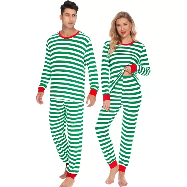 imageSWOMOG Matching Family Onesise Pajamas Christmas Long Sleeve PJs Set Holiday Button Stripe Nightwear Xmas MenampampWomen SleepwearGreen Thick Stripe2pcs Pajama Set