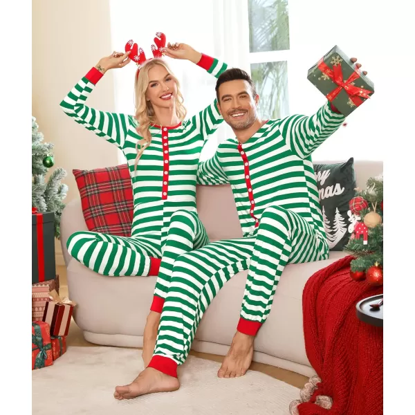 imageSWOMOG Matching Family Onesise Pajamas Christmas Long Sleeve PJs Set Holiday Button Stripe Nightwear Xmas MenampampWomen SleepwearGreen Thick Stripeonesie