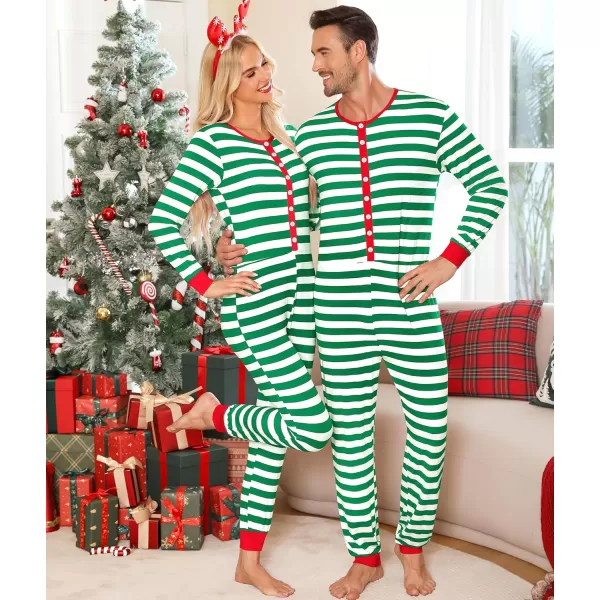 imageSWOMOG Matching Family Onesise Pajamas Christmas Long Sleeve PJs Set Holiday Button Stripe Nightwear Xmas MenampampWomen SleepwearGreen Thick Stripeonesie