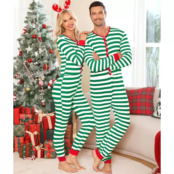 imageSWOMOG Matching Family Onesise Pajamas Christmas Long Sleeve PJs Set Holiday Button Stripe Nightwear Xmas MenampampWomen SleepwearGreen Thick Stripeonesie