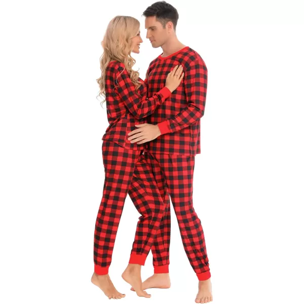 imageSWOMOG Matching Family Onesise Pajamas Christmas Long Sleeve PJs Set Holiday Button Stripe Nightwear Xmas MenampampWomen SleepwearRed Plaid2pcs Pajama Set