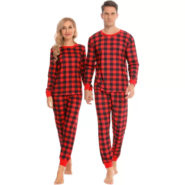imageSWOMOG Matching Family Onesise Pajamas Christmas Long Sleeve PJs Set Holiday Button Stripe Nightwear Xmas MenampampWomen SleepwearRed Plaid2pcs Pajama Set