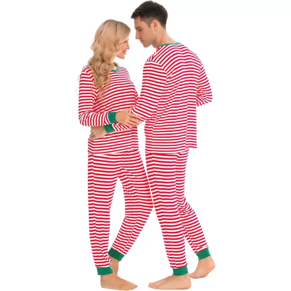 imageSWOMOG Matching Family Onesise Pajamas Christmas Long Sleeve PJs Set Holiday Button Stripe Nightwear Xmas MenampampWomen SleepwearRed Stripe2pcs Pajama Set