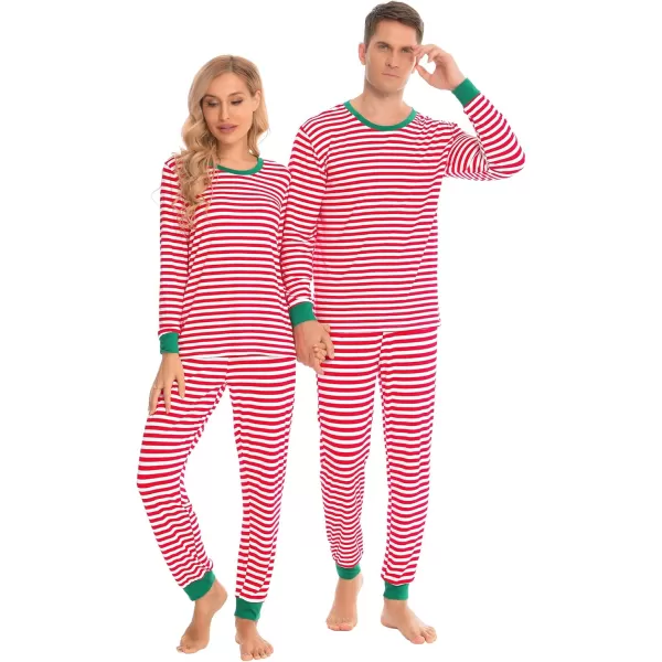 imageSWOMOG Matching Family Onesise Pajamas Christmas Long Sleeve PJs Set Holiday Button Stripe Nightwear Xmas MenampampWomen SleepwearRed Stripe2pcs Pajama Set