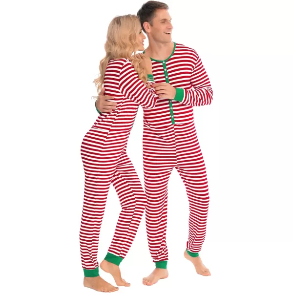 imageSWOMOG Matching Family Onesise Pajamas Christmas Long Sleeve PJs Set Holiday Button Stripe Nightwear Xmas MenampampWomen SleepwearRed Stripeonesie