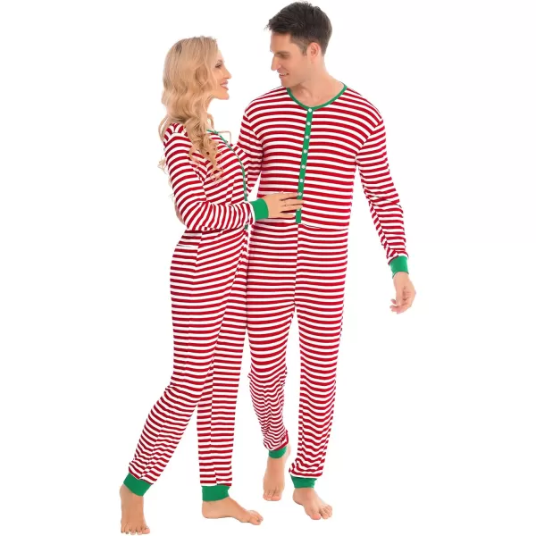 imageSWOMOG Matching Family Onesise Pajamas Christmas Long Sleeve PJs Set Holiday Button Stripe Nightwear Xmas MenampampWomen SleepwearRed Stripeonesie