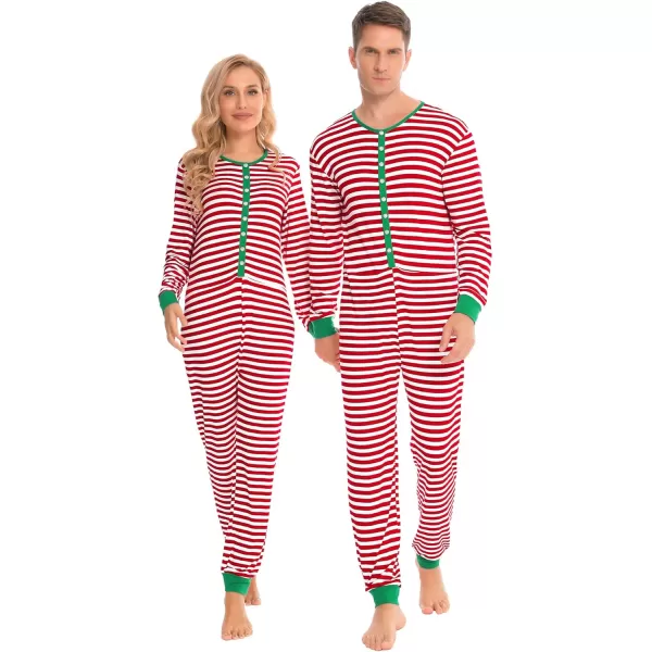 imageSWOMOG Matching Family Onesise Pajamas Christmas Long Sleeve PJs Set Holiday Button Stripe Nightwear Xmas MenampampWomen SleepwearRed Stripeonesie