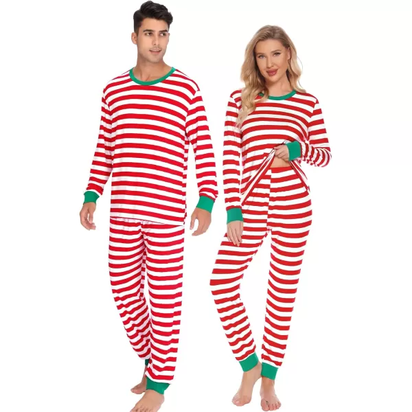 imageSWOMOG Matching Family Onesise Pajamas Christmas Long Sleeve PJs Set Holiday Button Stripe Nightwear Xmas MenampampWomen SleepwearRed Thick Stripe2pcs Pajama Set