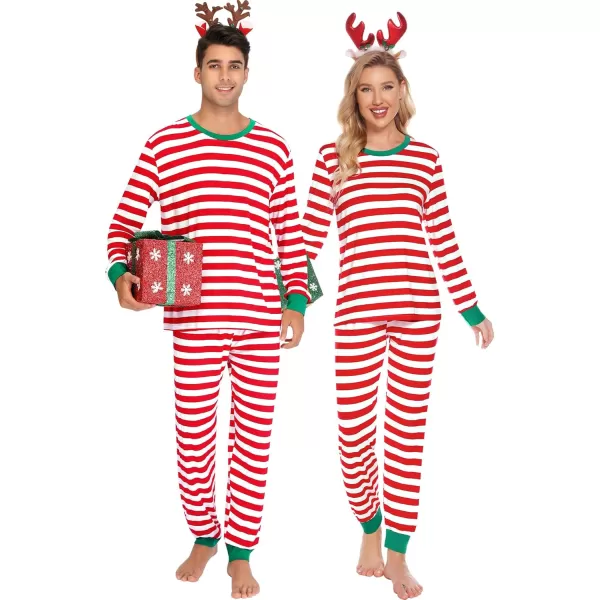 imageSWOMOG Matching Family Onesise Pajamas Christmas Long Sleeve PJs Set Holiday Button Stripe Nightwear Xmas MenampampWomen SleepwearRed Thick Stripe2pcs Pajama Set