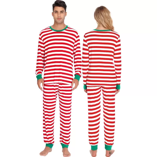 imageSWOMOG Matching Family Onesise Pajamas Christmas Long Sleeve PJs Set Holiday Button Stripe Nightwear Xmas MenampampWomen SleepwearRed Thick Stripe2pcs Pajama Set