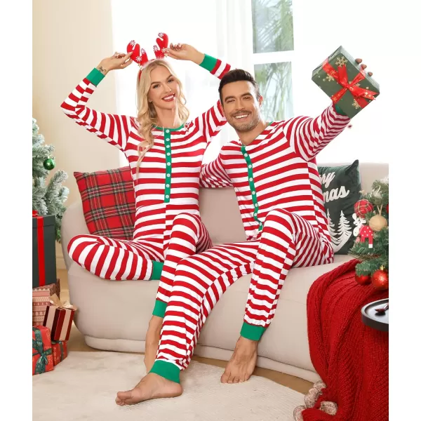 imageSWOMOG Matching Family Onesise Pajamas Christmas Long Sleeve PJs Set Holiday Button Stripe Nightwear Xmas MenampampWomen SleepwearRed Thick Stripeonesie