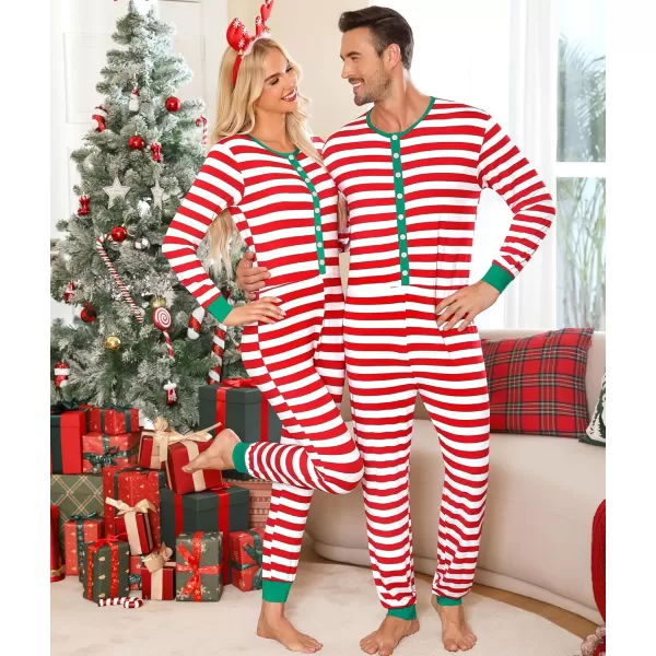 imageSWOMOG Matching Family Onesise Pajamas Christmas Long Sleeve PJs Set Holiday Button Stripe Nightwear Xmas MenampampWomen SleepwearRed Thick Stripeonesie
