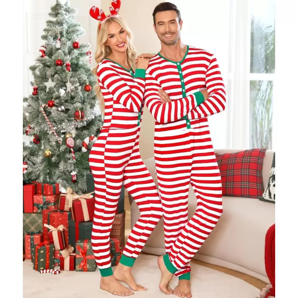 imageSWOMOG Matching Family Onesise Pajamas Christmas Long Sleeve PJs Set Holiday Button Stripe Nightwear Xmas MenampampWomen SleepwearRed Thick Stripeonesie