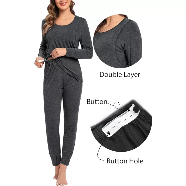 imageSWOMOG Women Maternity ampamp Nursing Thermal Underwear Set Postpartum Pajamas Breastfeeding Long Sleeve Base Layer Pregnant PjsDeep Grey