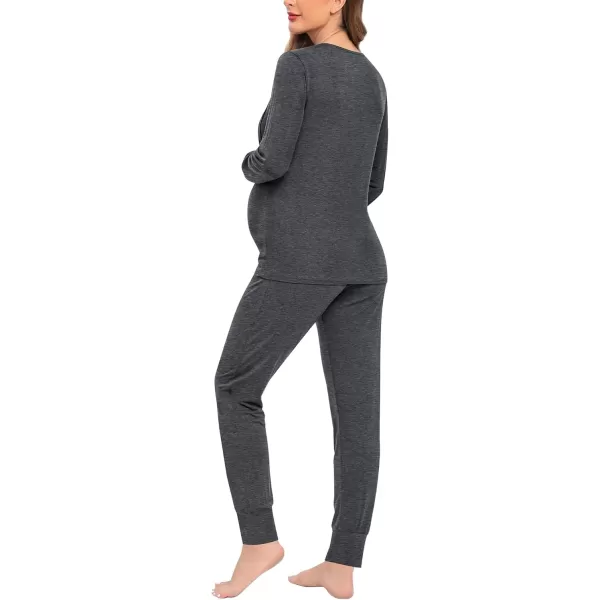 imageSWOMOG Women Maternity ampamp Nursing Thermal Underwear Set Postpartum Pajamas Breastfeeding Long Sleeve Base Layer Pregnant PjsDeep Grey